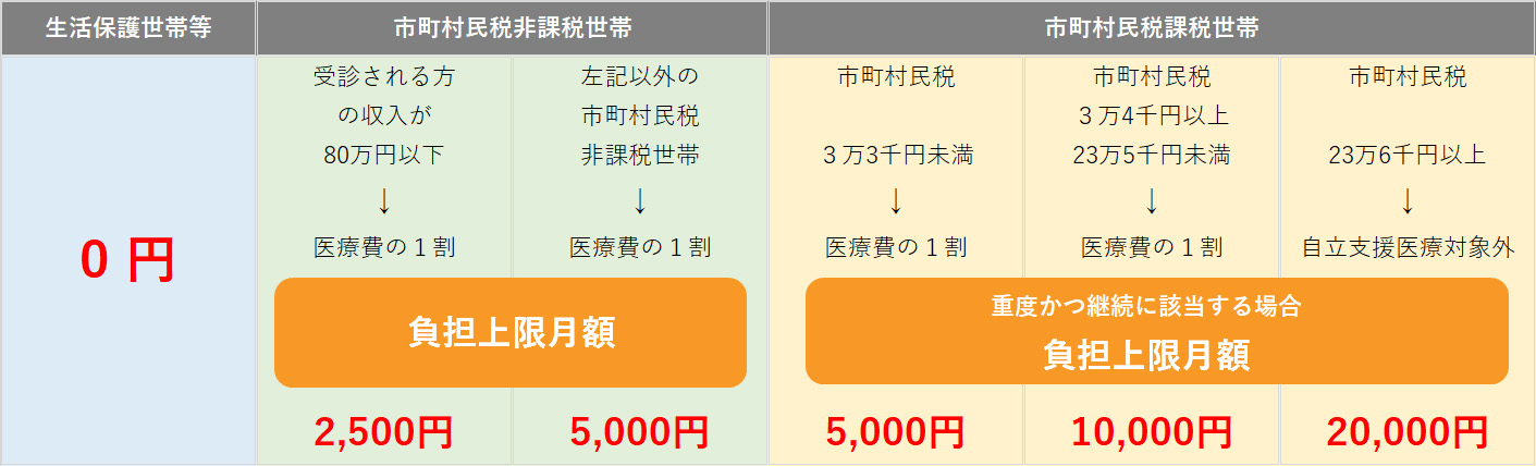 自立支援医療が適用された場合の負担金